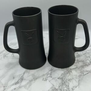PLAYBOY Vintage Black Matte Glass Beer Mug-Set of 2